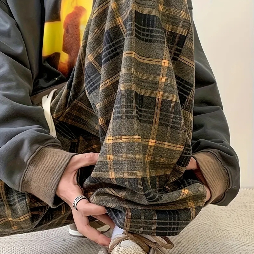 SHEIN Yellow and Black Wide Leg Plaid Trousers Or Pajamas Size Medium